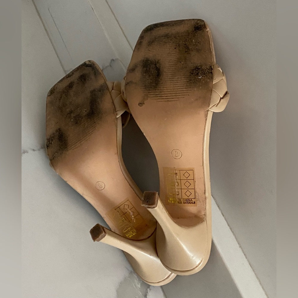 Lov Mark ❤️ Braided Strap Square Toe Ashley Mule Heeled Sandal Women’s Sz 8 Nude - Picture 13 of 13